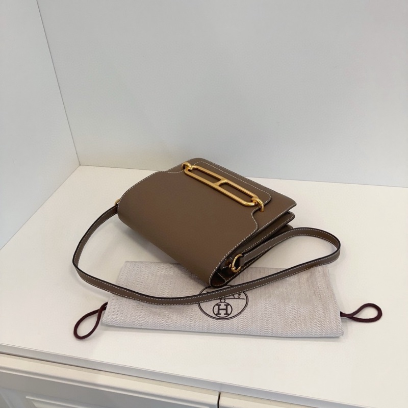 Hermes 經典款 Roulis   豬鼻子 23 大象灰金斜背包23*20*6  98新配件塵袋-8