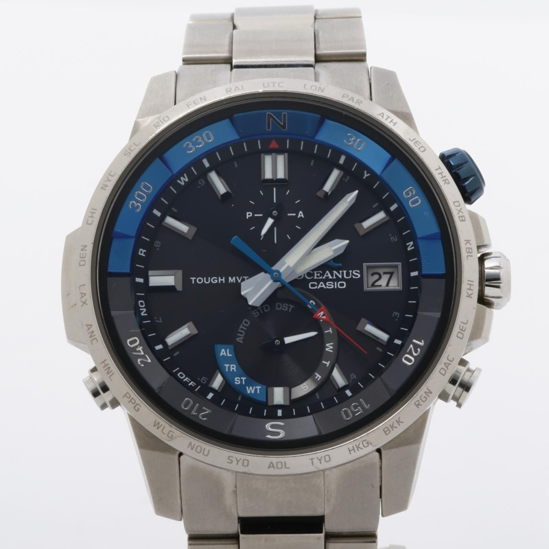 卡西歐 Oceanus Cachalot OCWP1000 男士模擬腕錶，黑色和銀色，鈦金屬錶殼-0