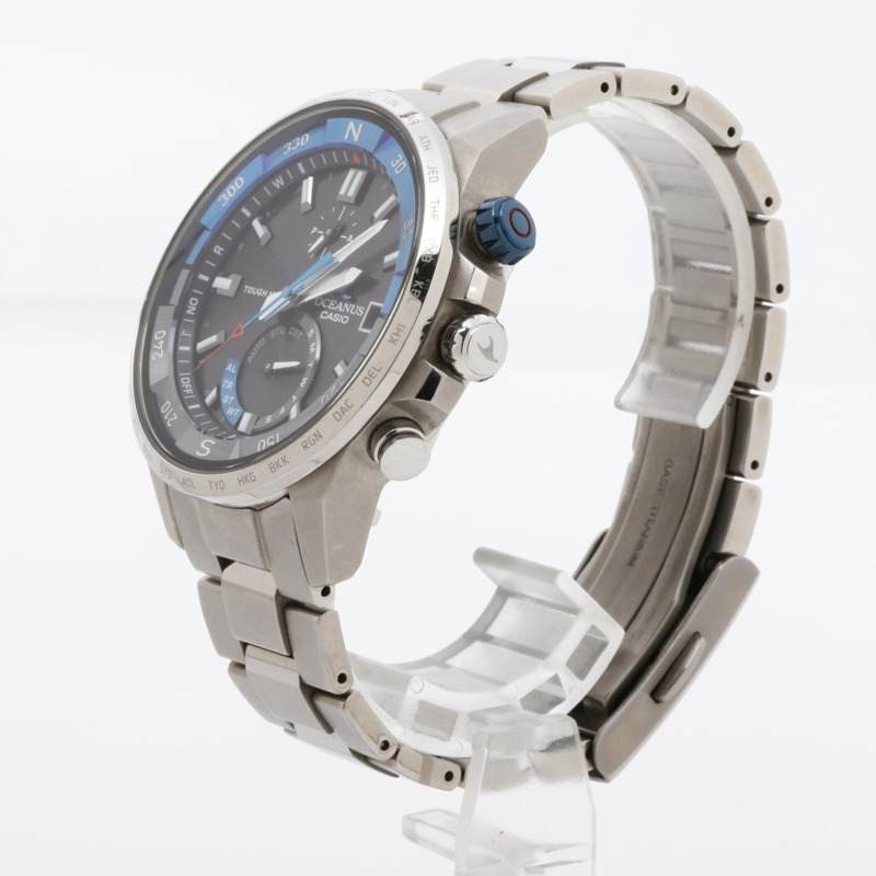 卡西歐 Oceanus Cachalot OCWP1000 男士模擬腕錶，黑色和銀色，鈦金屬錶殼-1