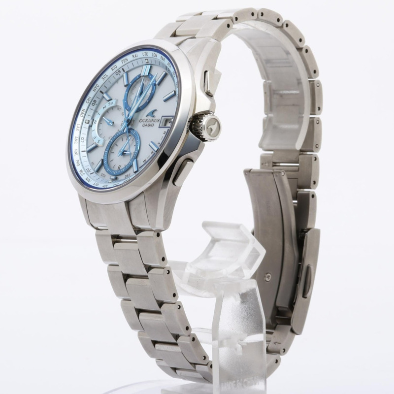 卡西歐 Oceanus 經典系列腕錶 OCWT26002AJF 冰藍色銀色鈦金屬男士模擬腕錶-1