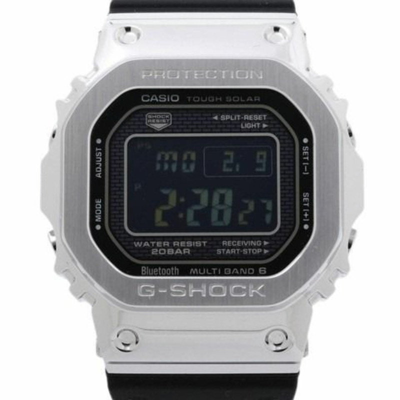 卡西歐 G-SHOCK 全金屬腕錶 GMWB50001JF 銀黑色不鏽鋼樹脂男士太陽能電波校時數位腕錶-0