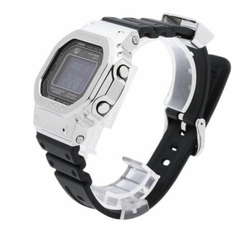 卡西歐 G-SHOCK 全金屬腕錶 GMWB50001JF 銀黑色不鏽鋼樹脂男士太陽能電波校時數位腕錶-1