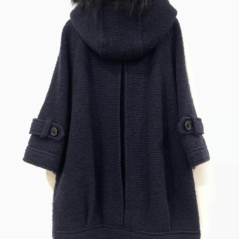 BURBERRY 藍標 大寬袖連帽牛角釦戰馬字母大衣（毛可拆）深藍-2