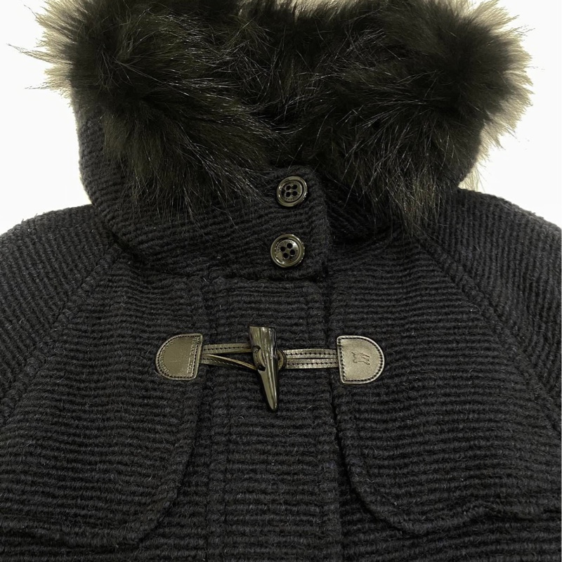 BURBERRY 藍標 大寬袖連帽牛角釦戰馬字母大衣（毛可拆）深藍-4