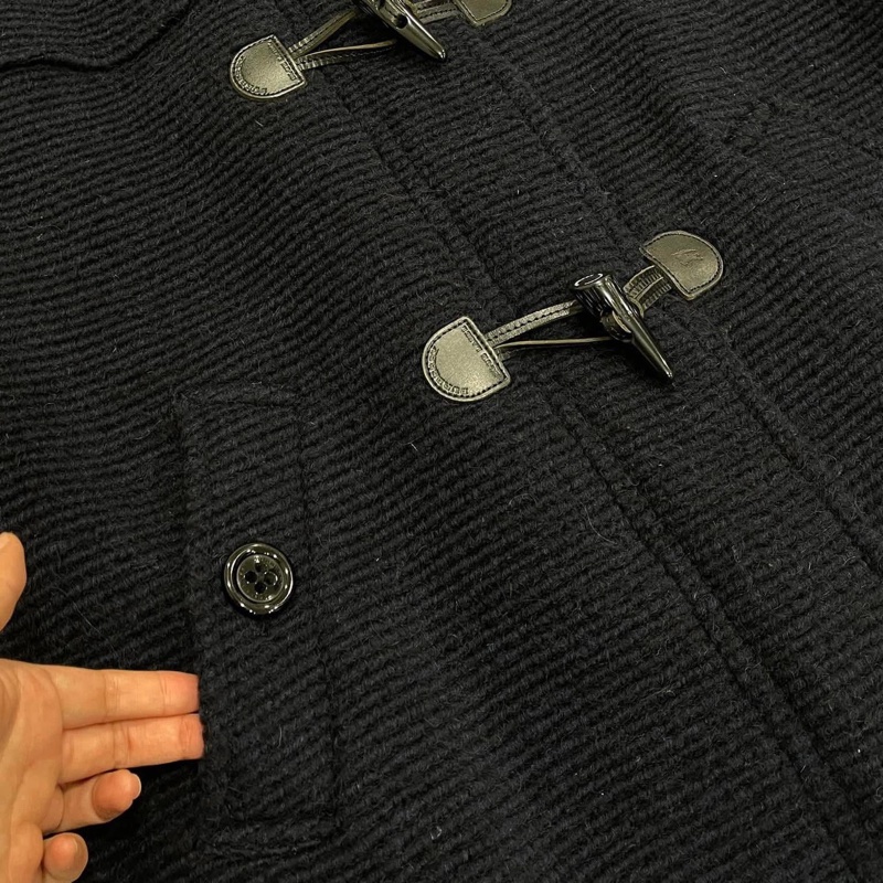 BURBERRY 藍標 大寬袖連帽牛角釦戰馬字母大衣（毛可拆）深藍-5