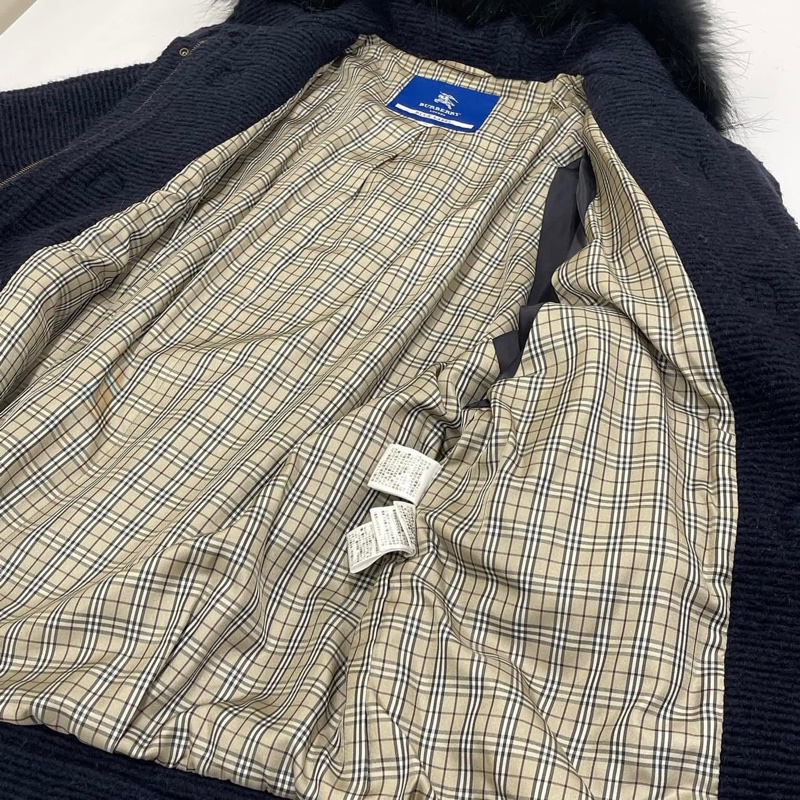BURBERRY 藍標 大寬袖連帽牛角釦戰馬字母大衣（毛可拆）深藍-7