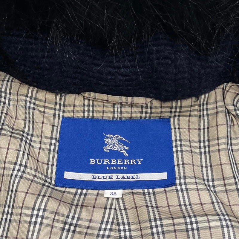 BURBERRY 藍標 大寬袖連帽牛角釦戰馬字母大衣（毛可拆）深藍-8