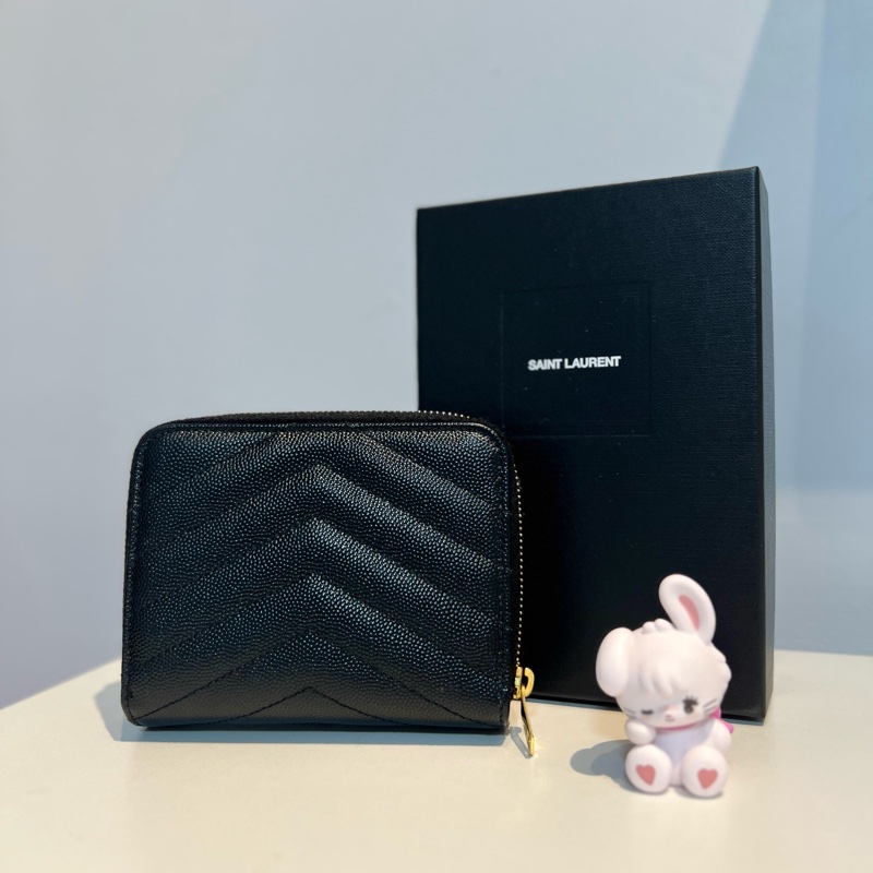 YSL 魚子醬牛皮雙折短夾-黑金(有零錢袋)-1