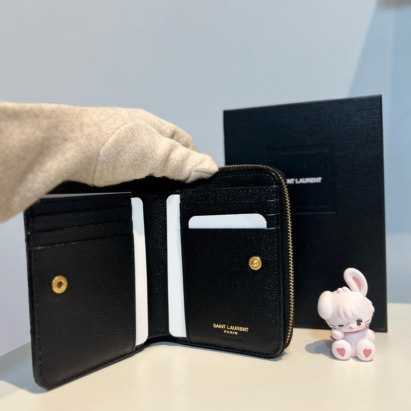 YSL 魚子醬牛皮雙折短夾-黑金(有零錢袋)-2