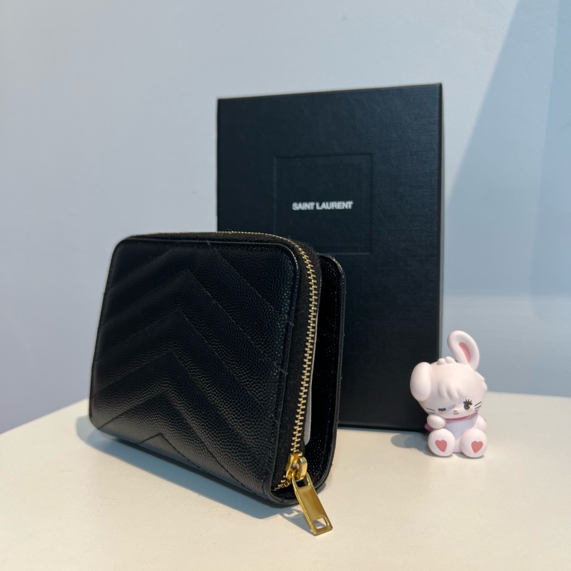 YSL 魚子醬牛皮雙折短夾-黑金(有零錢袋)-4