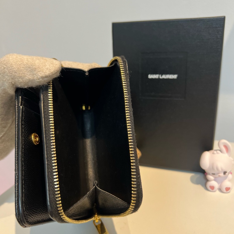 YSL 魚子醬牛皮雙折短夾-黑金(有零錢袋)-5