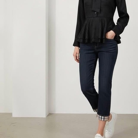 BURBERRY 倫敦 反褶格紋皮革字母牛仔褲