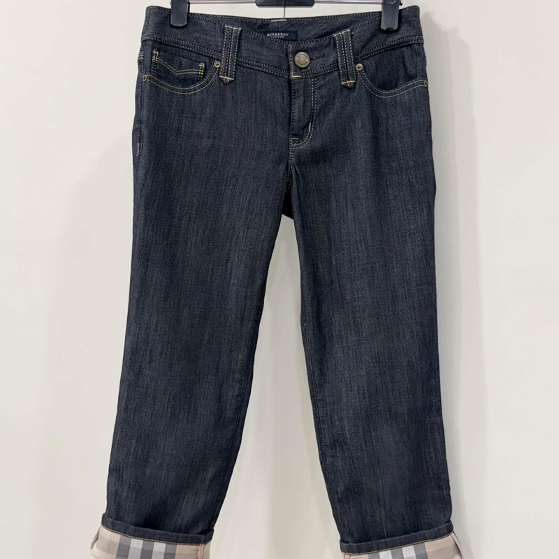 BURBERRY 倫敦 反褶格紋皮革字母牛仔褲-1