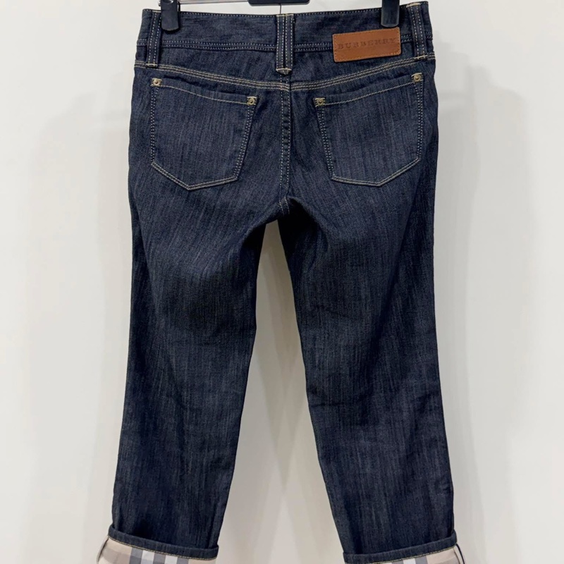 BURBERRY 倫敦 反褶格紋皮革字母牛仔褲-2