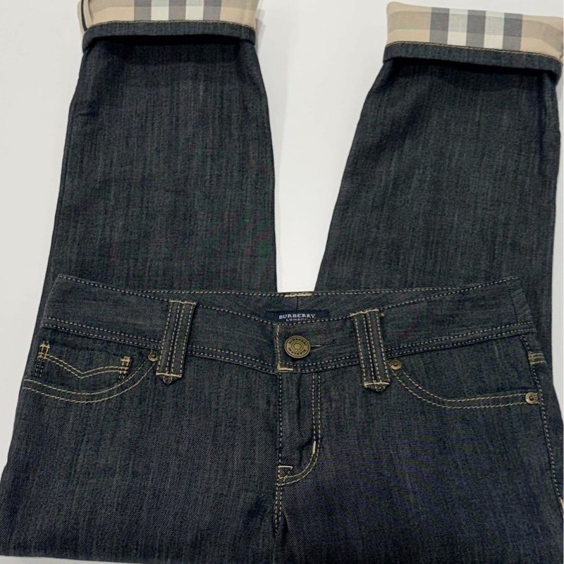 BURBERRY 倫敦 反褶格紋皮革字母牛仔褲-7
