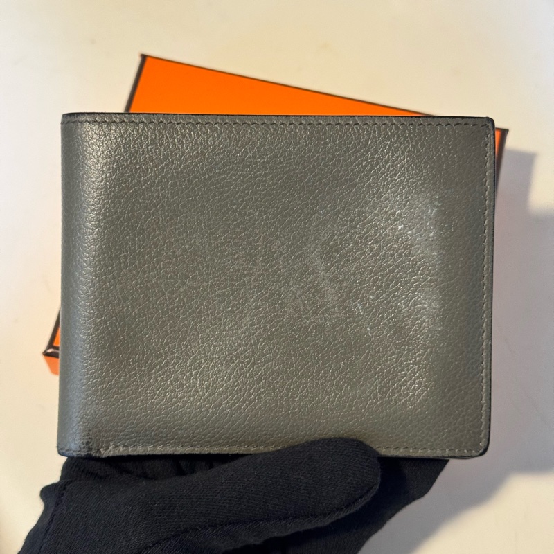 愛馬仕 Hermès Citizen Twill 絲巾內裡對開短夾 積雨雲灰-0