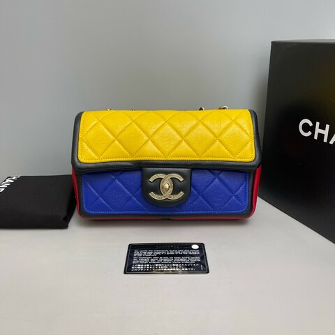 Chanel香奈兒 CF系列全皮拼色菱格單肩斜挎包