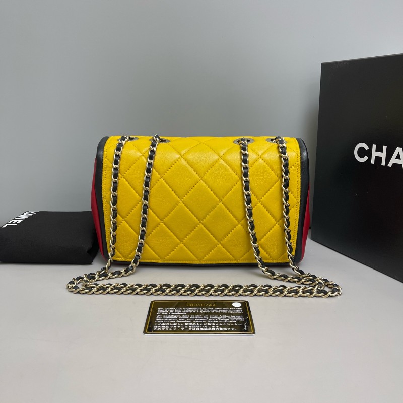Chanel香奈兒 CF系列全皮拼色菱格單肩斜挎包-1