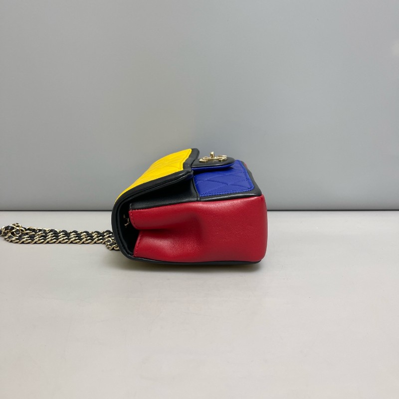 Chanel香奈兒 CF系列全皮拼色菱格單肩斜挎包-3