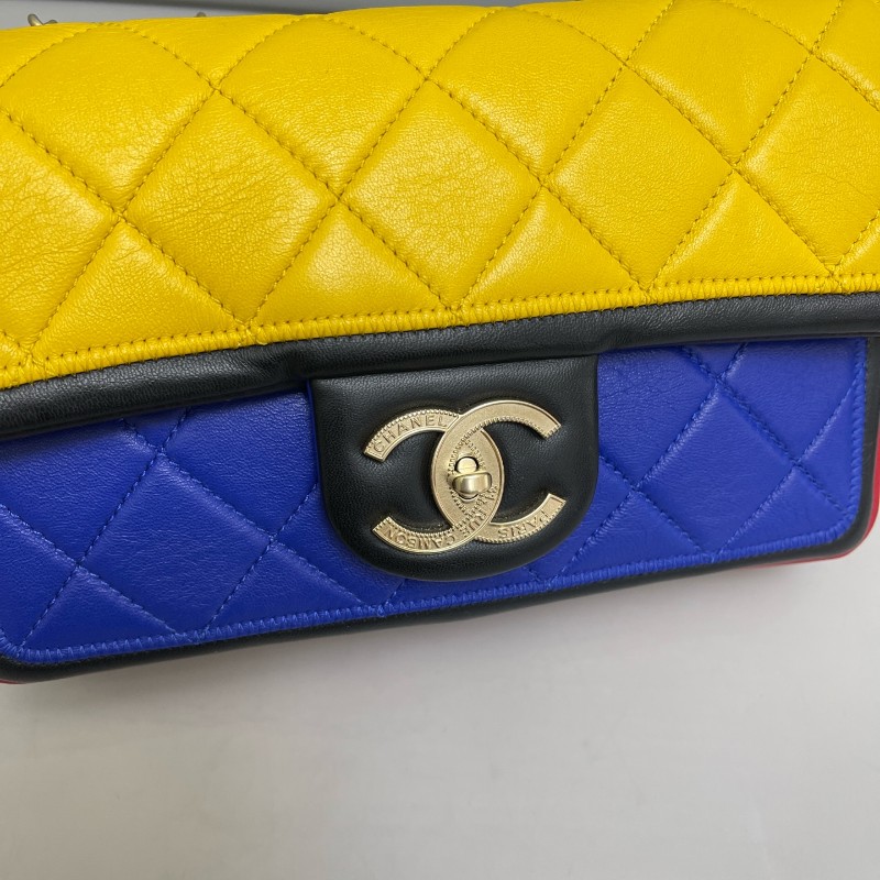 Chanel香奈兒 CF系列全皮拼色菱格單肩斜挎包-6