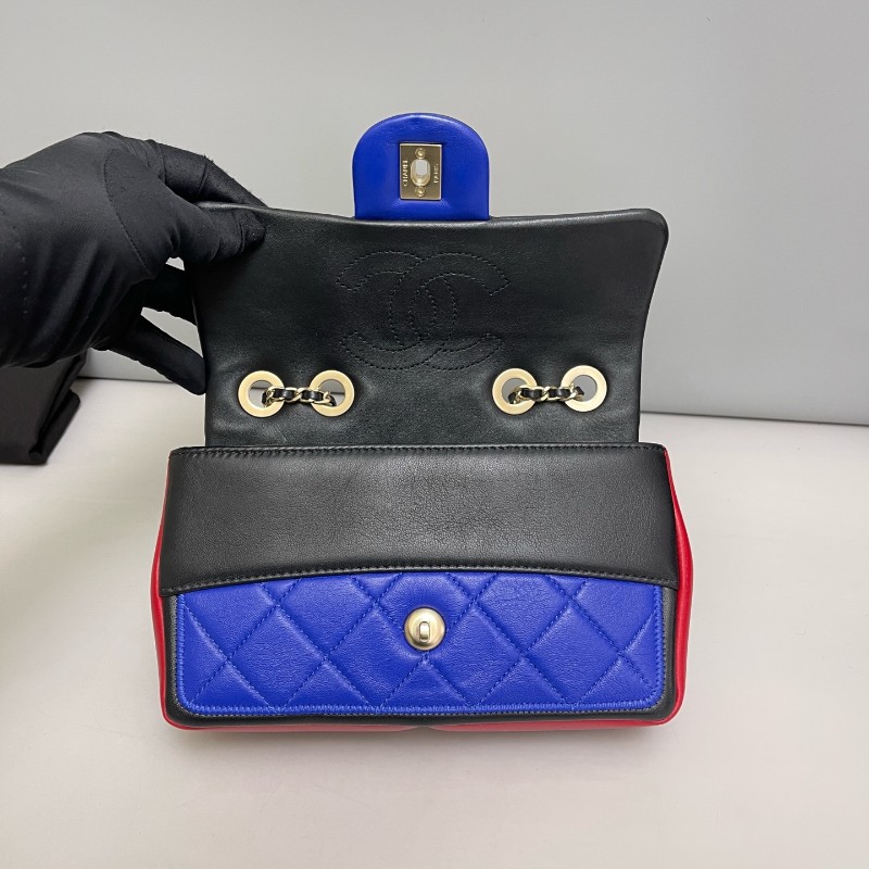Chanel香奈兒 CF系列全皮拼色菱格單肩斜挎包-7