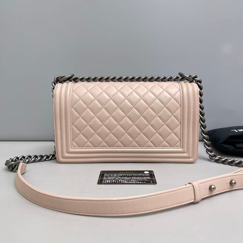 Chanel香奈兒 leboy中號 藕粉色牛皮菱格包-1