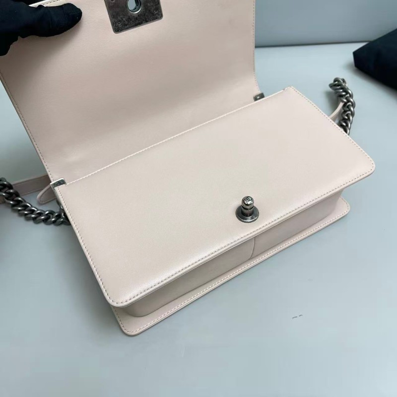 Chanel香奈兒 leboy中號 藕粉色牛皮菱格包-7