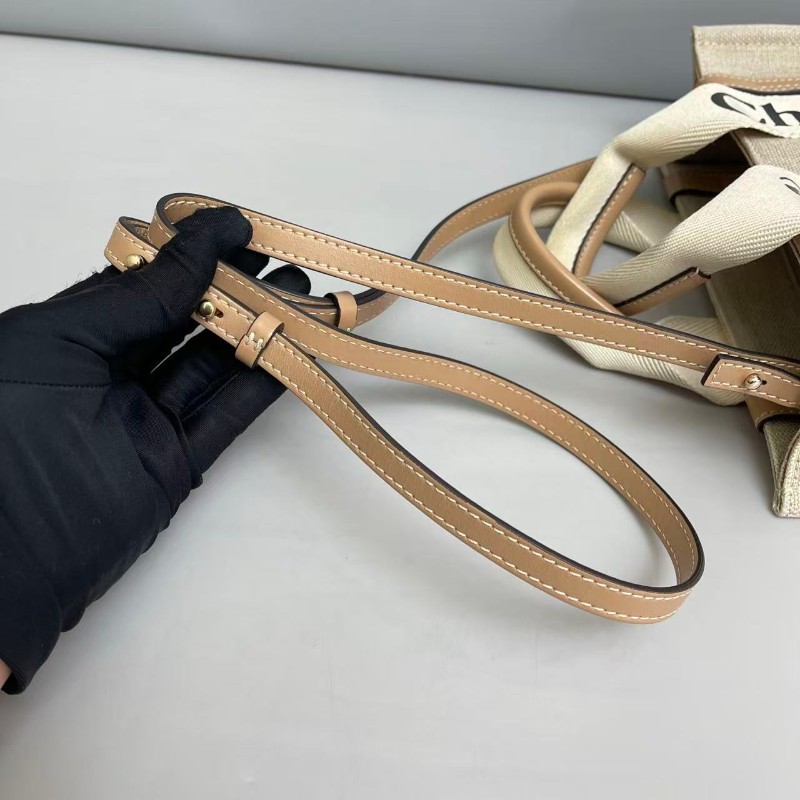 Chloe Woody系列小號帆布奶茶色tote-7