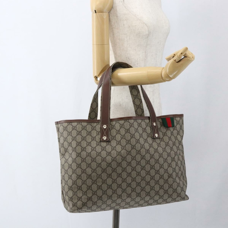 【日本直送】GUCCI GG Supreme Web Sherry Line 手提包 PVC 米色 金色 211134 正品 am10791V-20