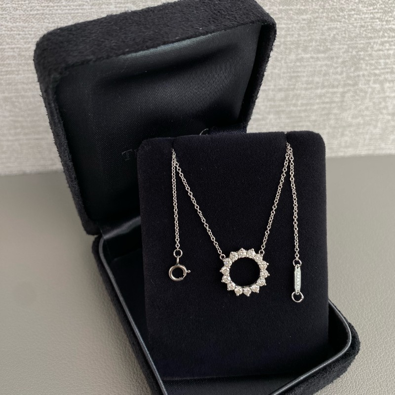 Tiffany鉑金pt950 鏤空滿鑽圈形太陽花項鍊-0