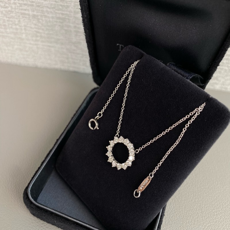 Tiffany鉑金pt950 鏤空滿鑽圈形太陽花項鍊-1