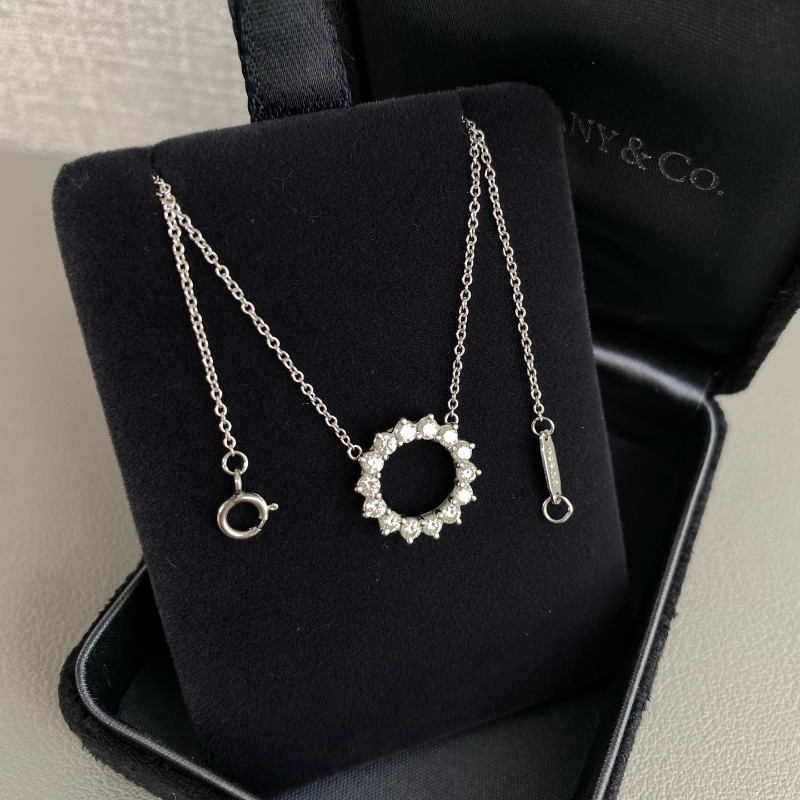 Tiffany鉑金pt950 鏤空滿鑽圈形太陽花項鍊-2