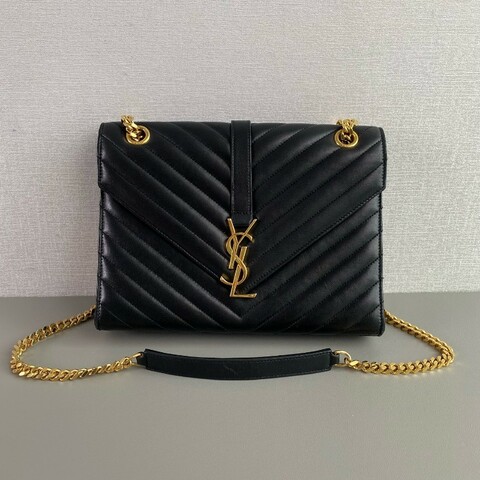 YSL聖羅蘭 黑金V紋信封包郵差包
