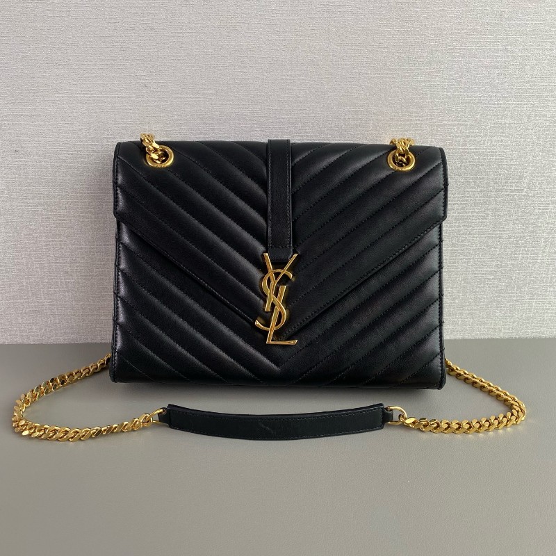 YSL聖羅蘭 黑金V紋信封包郵差包-0