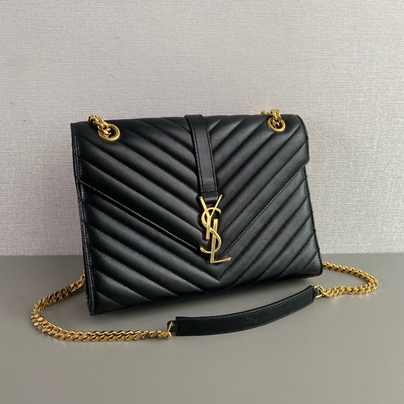 YSL聖羅蘭 黑金V紋信封包郵差包-1