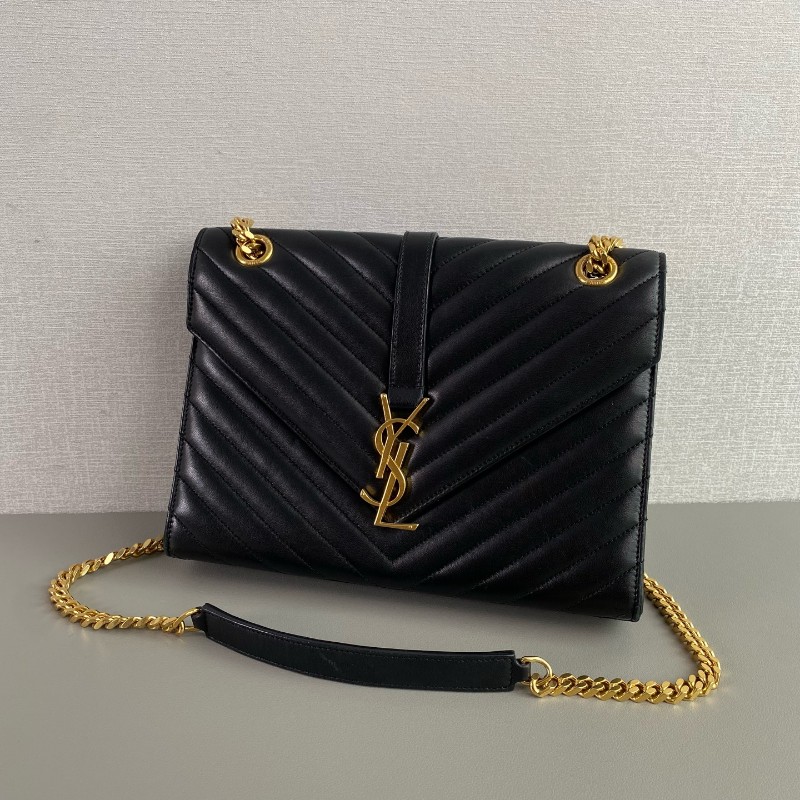 YSL聖羅蘭 黑金V紋信封包郵差包-2