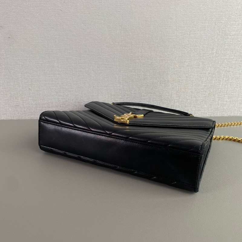 YSL聖羅蘭 黑金V紋信封包郵差包-4