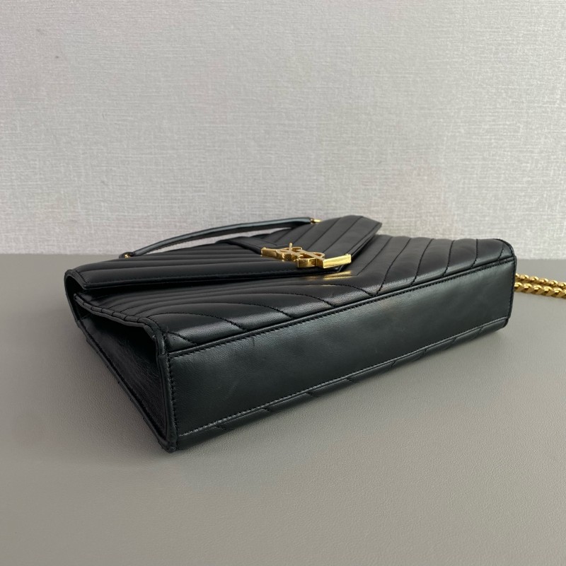 YSL聖羅蘭 黑金V紋信封包郵差包-5