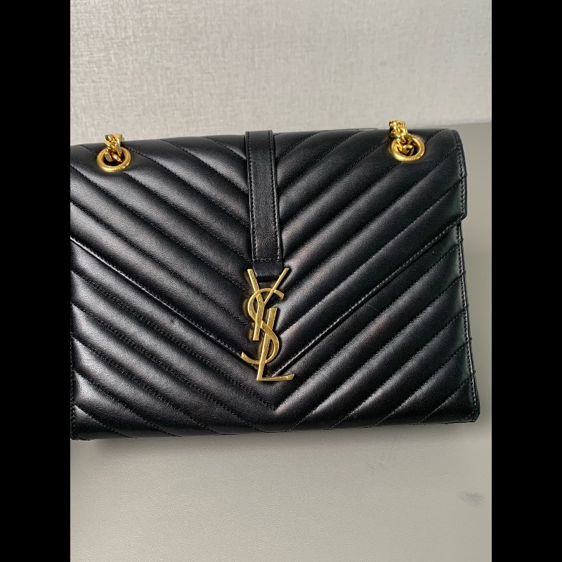 YSL聖羅蘭 黑金V紋信封包郵差包-6