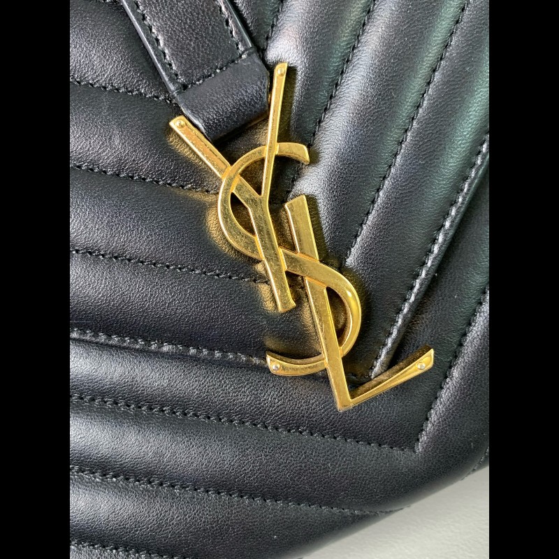 YSL聖羅蘭 黑金V紋信封包郵差包-7