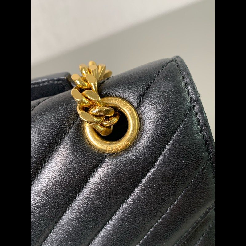 YSL聖羅蘭 黑金V紋信封包郵差包-8