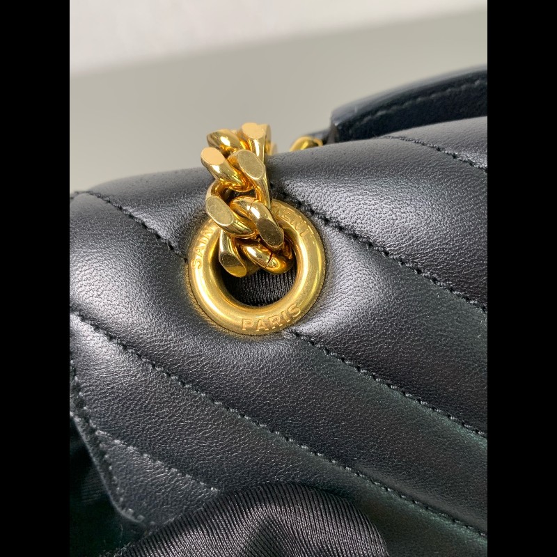 YSL聖羅蘭 黑金V紋信封包郵差包-9