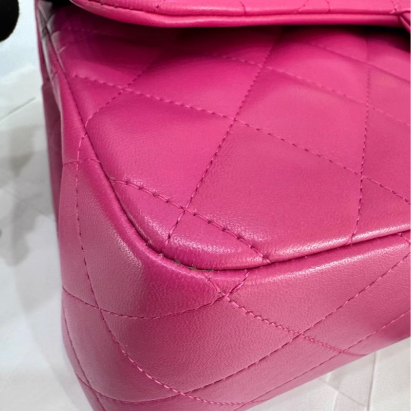 Chanel香奈兒CF Jumbo大號 玫紅羊皮銀扣-4