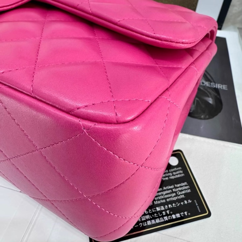 Chanel香奈兒CF Jumbo大號 玫紅羊皮銀扣-6