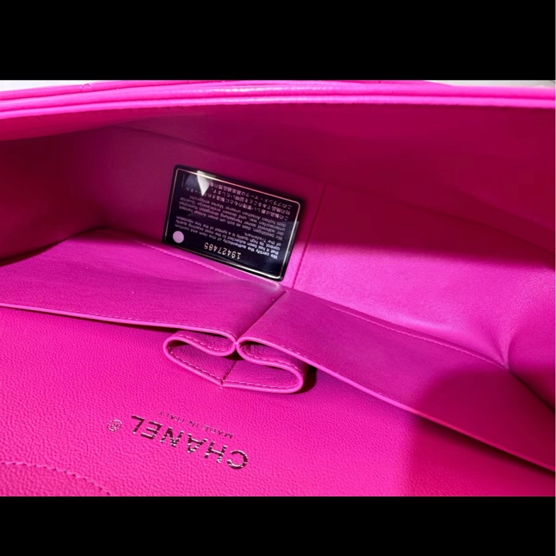 Chanel香奈兒CF Jumbo大號 玫紅羊皮銀扣-7