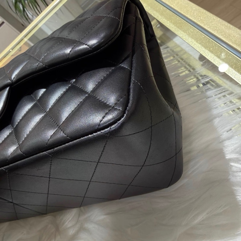 香奈儿Chanel 黑银classic flap bag jumbo size ，15开，好成色，包型硬挺-4