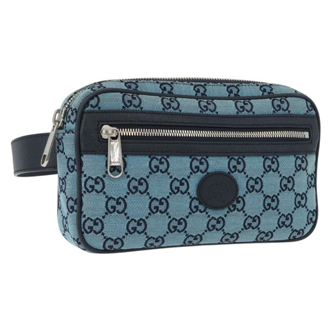 GUCCI GG帆布腰包 銀藍色 658657 正品 ka2423V