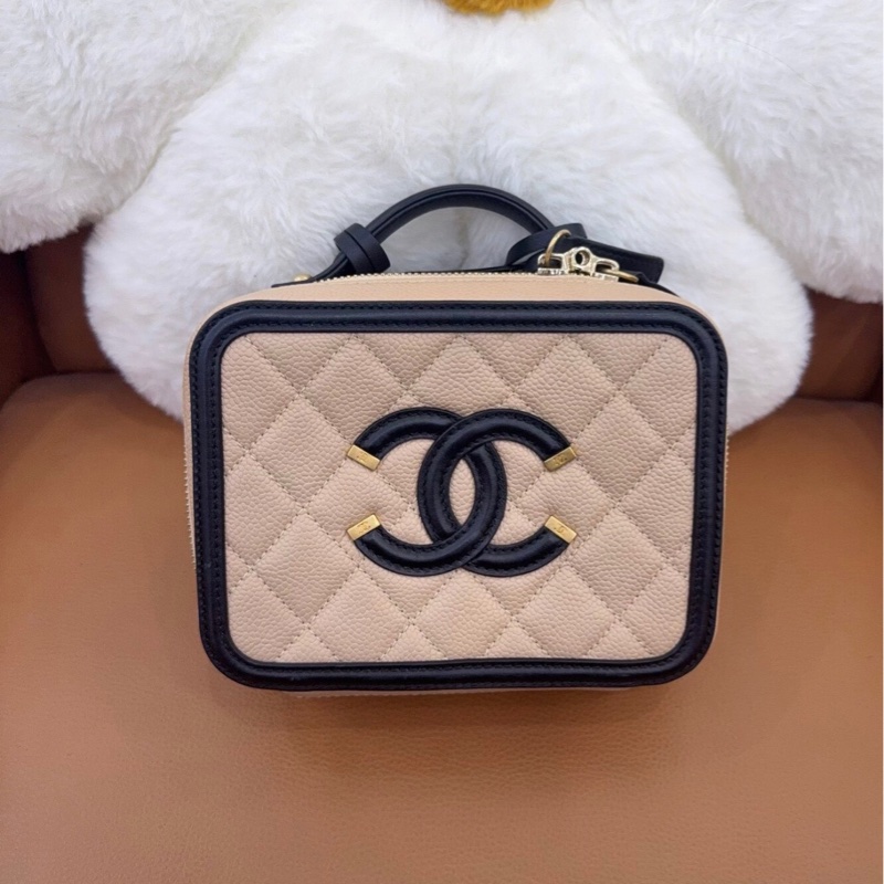 【95新 ✨ 全網最低價！】Chanel香奈兒 Vanity Case相機包 小號米色拼黑色 荔枝皮（下單前先詢問庫存❗️）-2