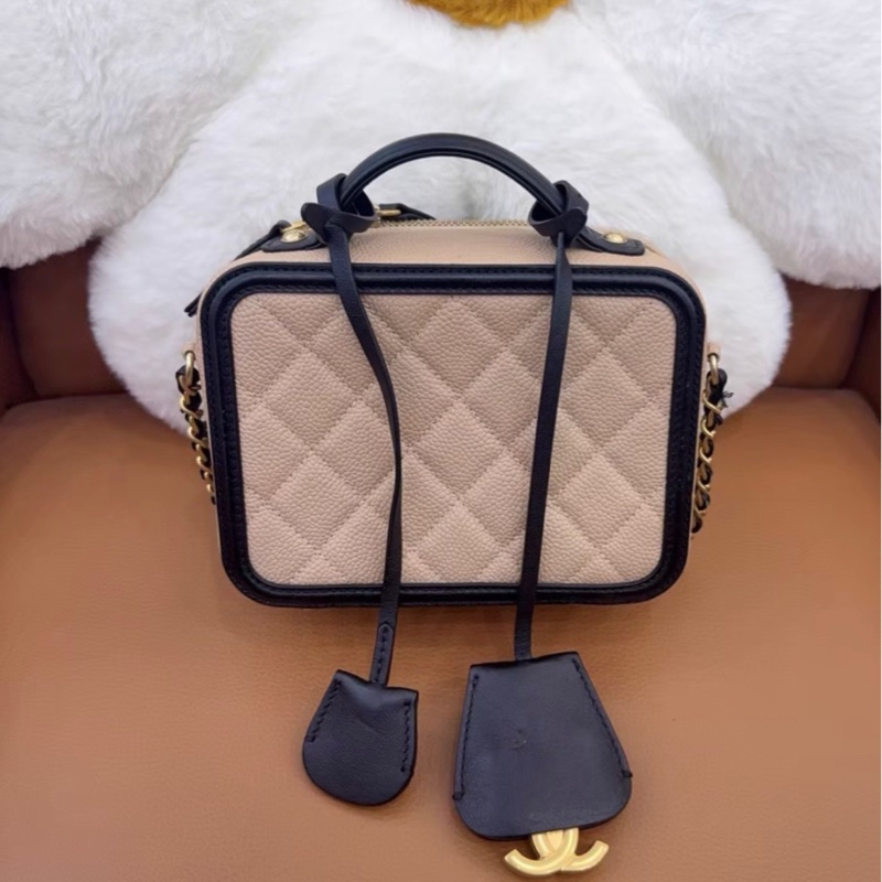【95新 ✨ 全網最低價！】Chanel香奈兒 Vanity Case相機包 小號米色拼黑色 荔枝皮（下單前先詢問庫存❗️）-5