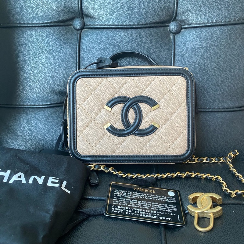 【95新 ✨ 全網最低價！】Chanel香奈兒 Vanity Case相機包 小號米色拼黑色 荔枝皮（下單前先詢問庫存❗️）-2